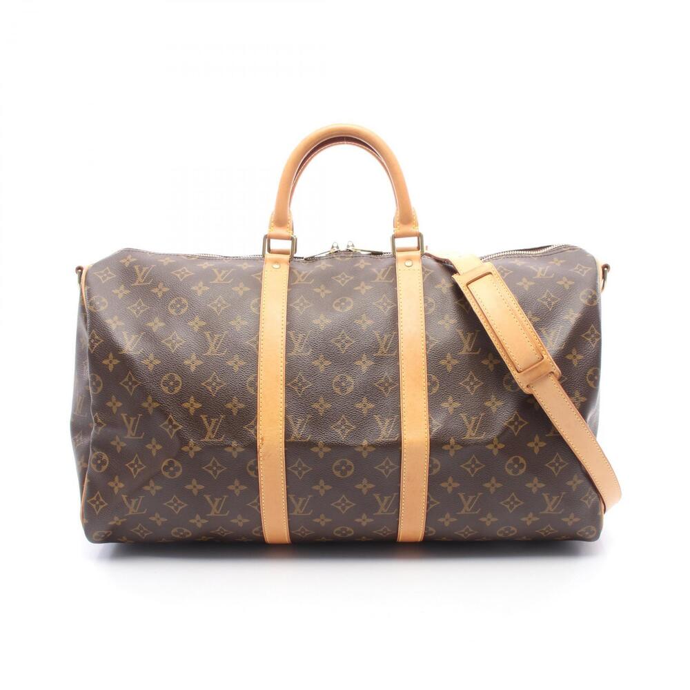 Louis Vuitton Keepall Bandouliere Monogram Canvas Leather Travel Bag Brown